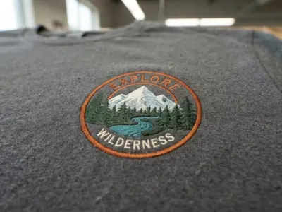 Embroidered chest logo detail on t-shirt