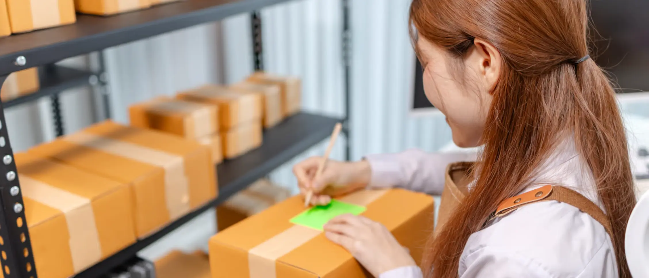 Export cartons being labeled for a Canada-bound shipment