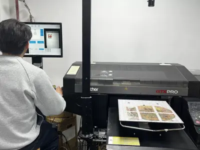Screen print station in action