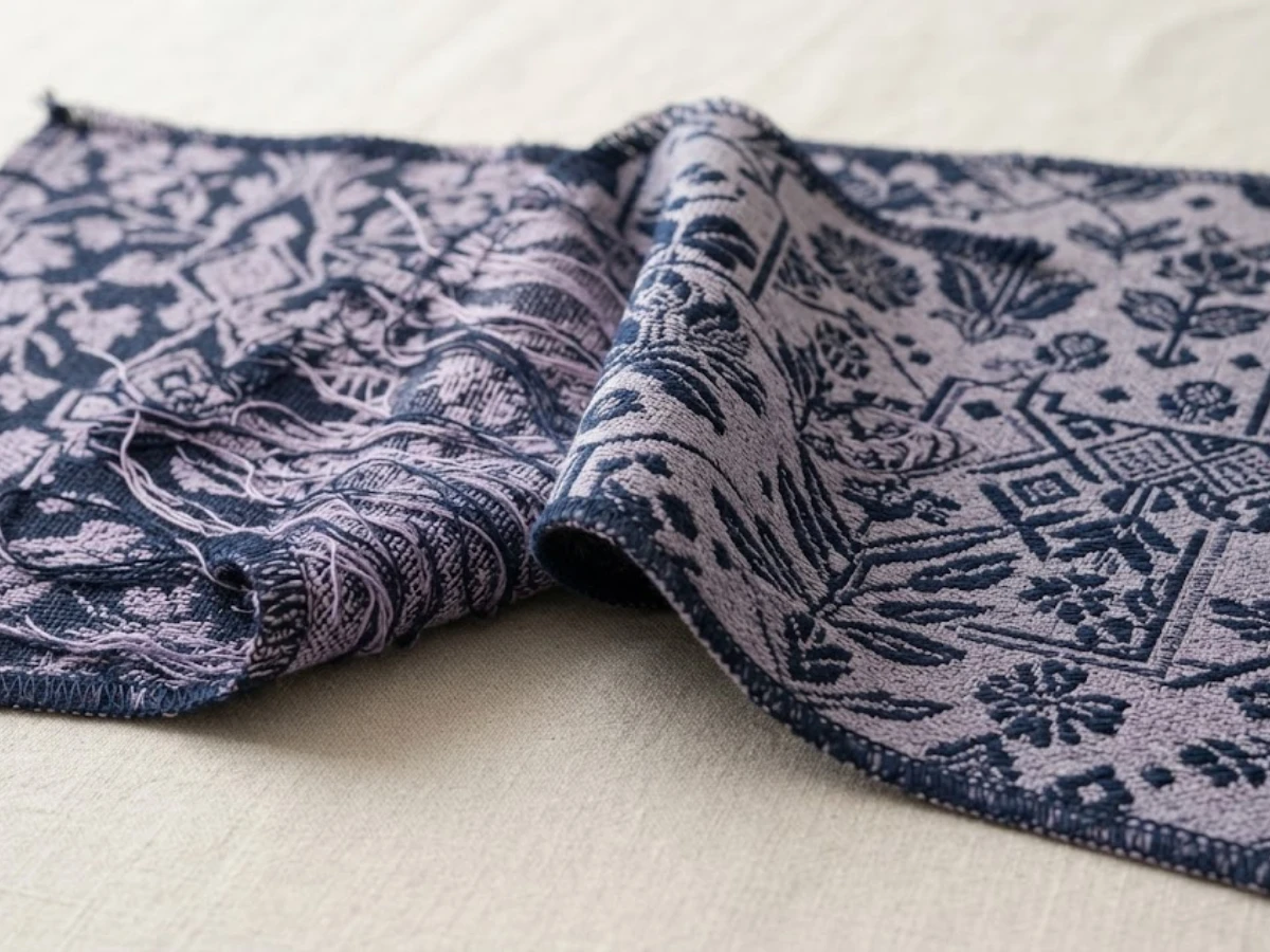 Front and reverse sides of jacquard fabric showing woven pattern and yarn floats