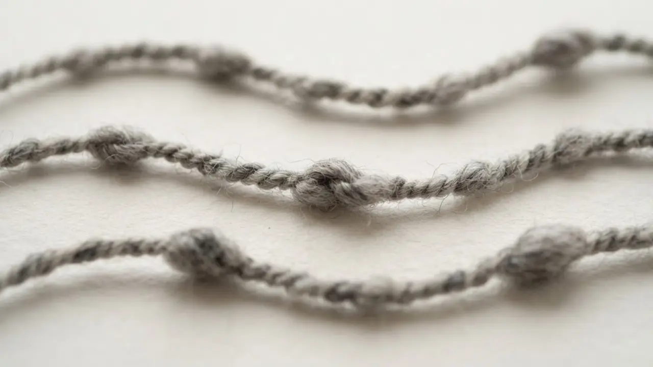 Slub yarn sample with deliberate thicker sections between finer base-yarn lengths