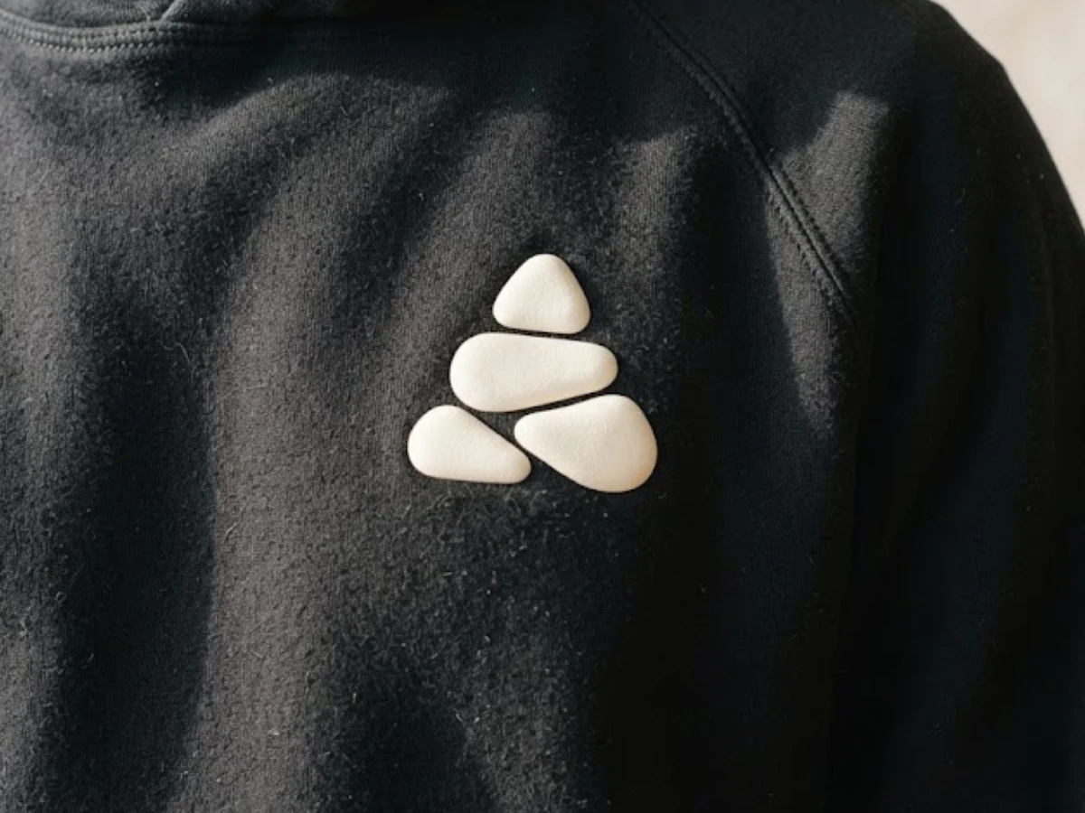 Single-color raised puff graphic on a cotton hoodie